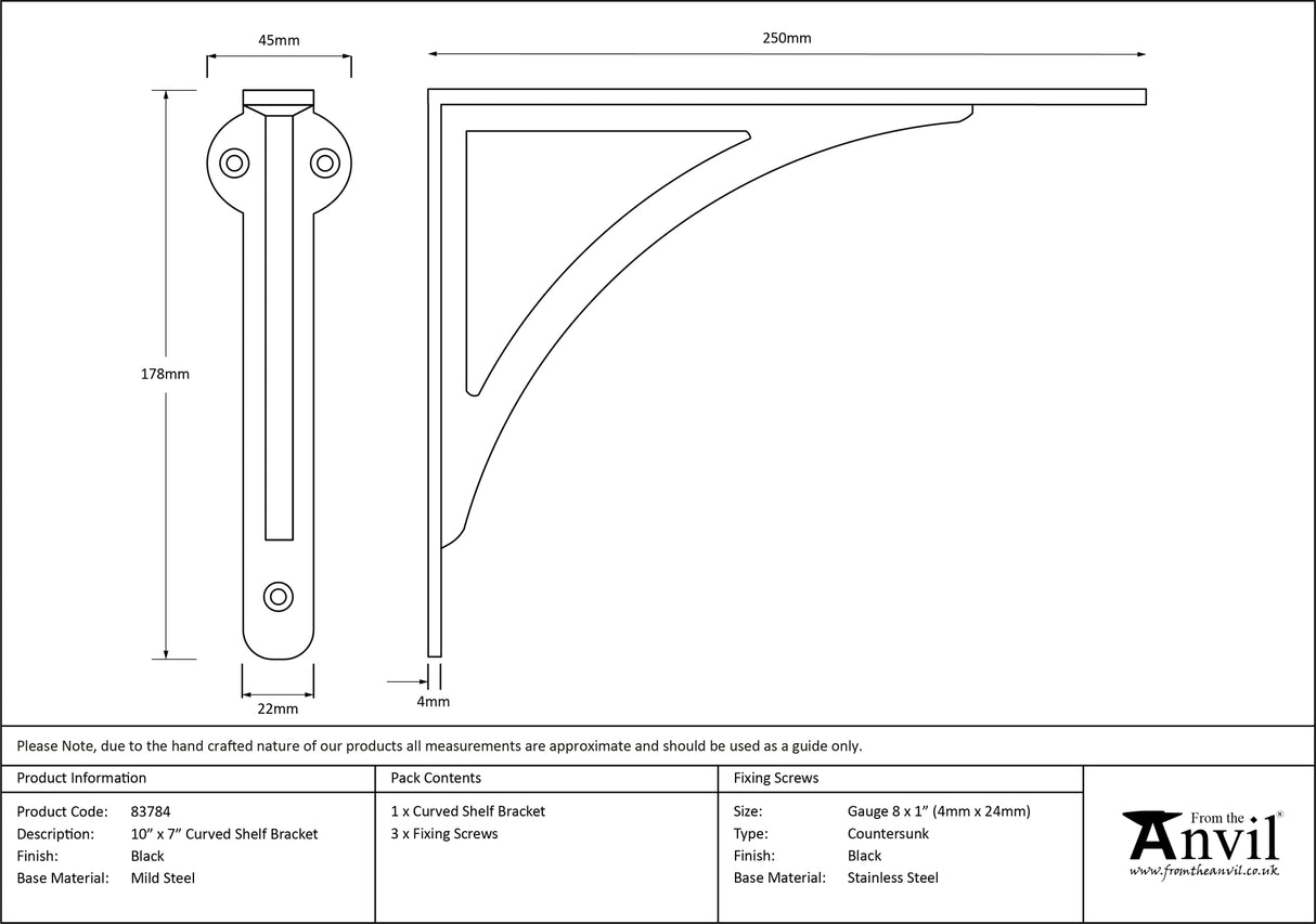 From The Anvil - Black 10'' x 7'' Curved Shelf Bracket | Sku. 83784 | Trade Door Handles.