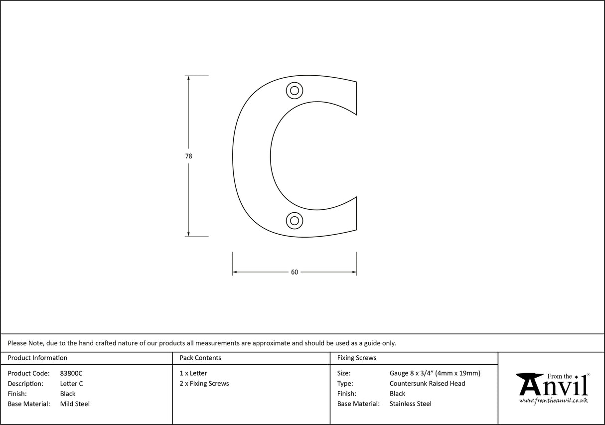 From The Anvil - Black Letter C | Sku. 83800C | Trade Door Handles.