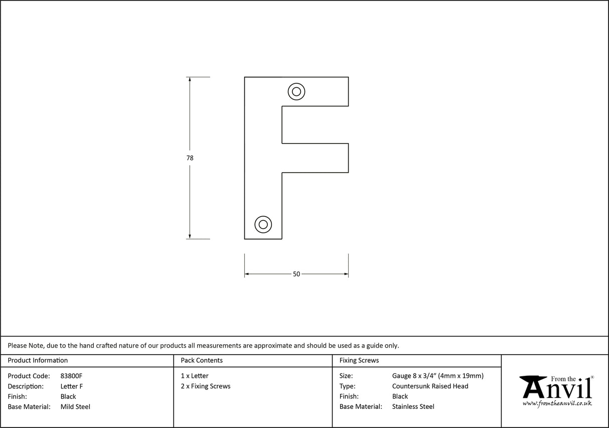 From The Anvil - Black Letter F | Sku. 83800F | Trade Door Handles.