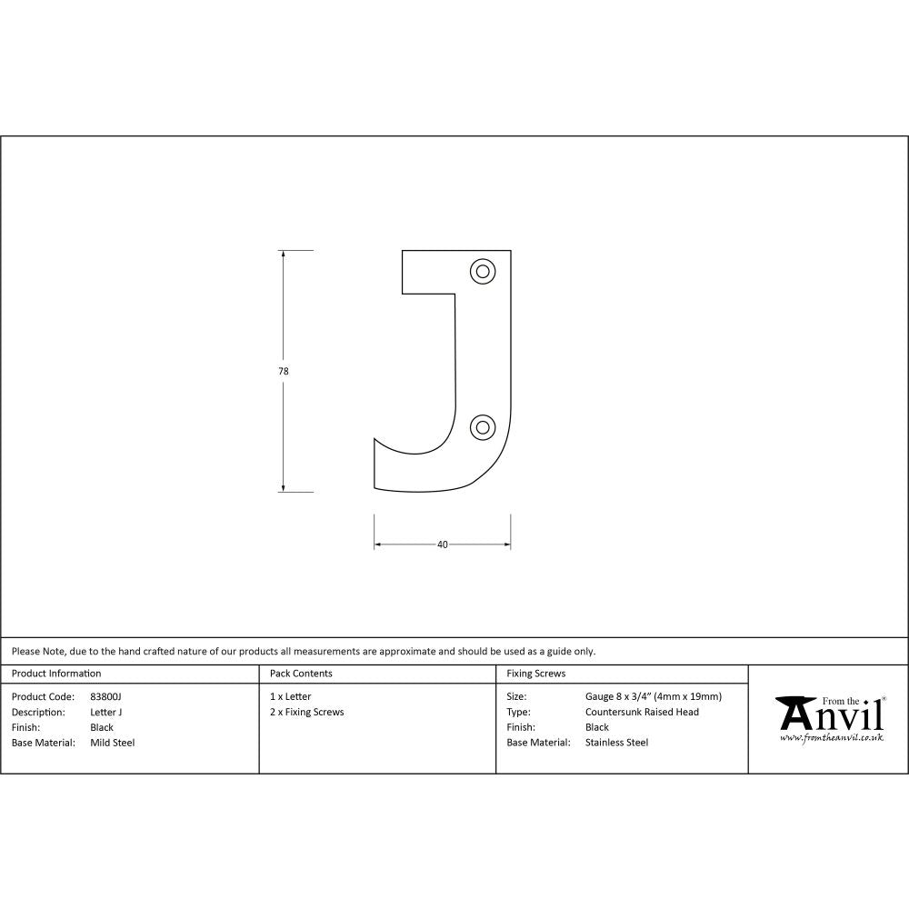 From The Anvil - Black Letter J | Sku. 83800J | Trade Door Handles.