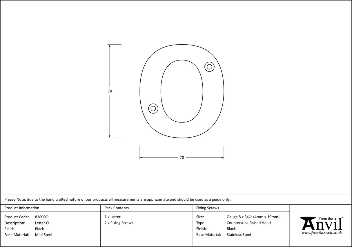 From The Anvil - Black Letter O | Sku. 83800O | Trade Door Handles.