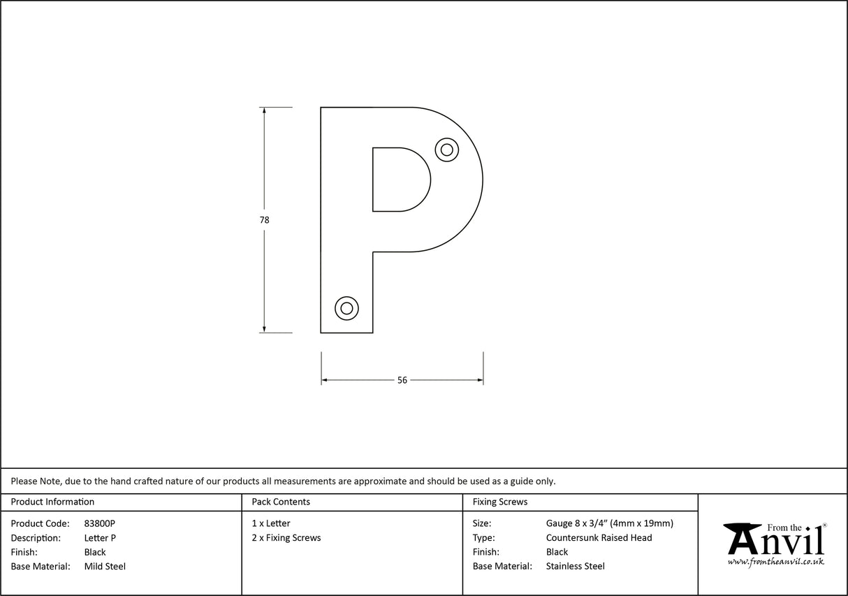 From The Anvil - Black Letter P | Sku. 83800P | Trade Door Handles.