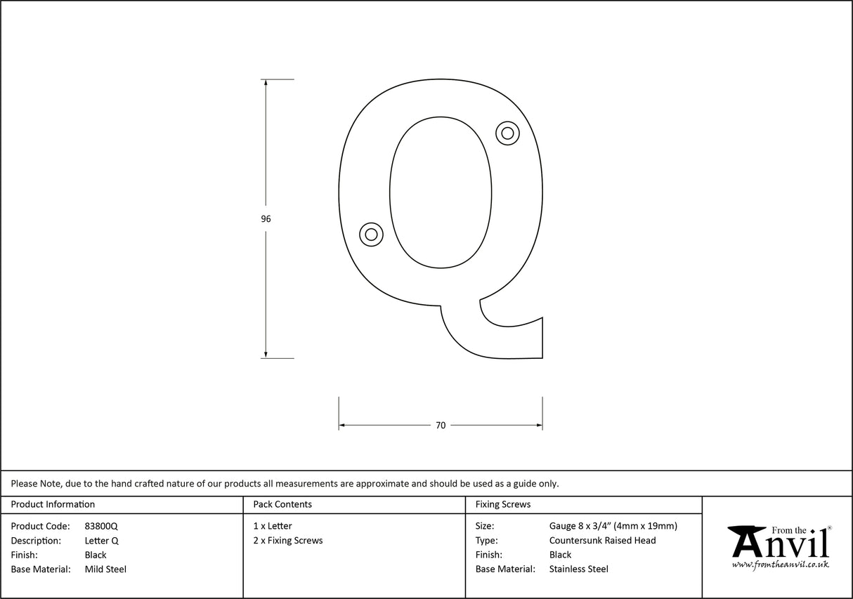 From The Anvil - Black Letter Q | Sku. 83800Q | Trade Door Handles.