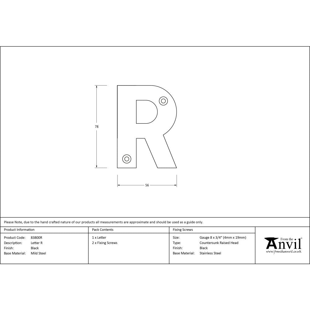 From The Anvil - Black Letter R | Sku. 83800R | Trade Door Handles.