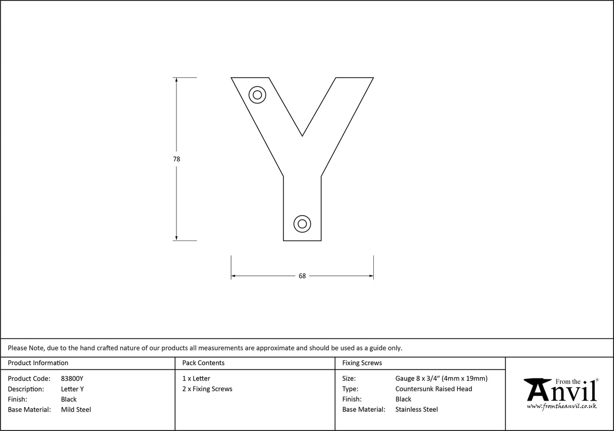 From The Anvil - Black Letter Y | Sku. 83800Y | Trade Door Handles.