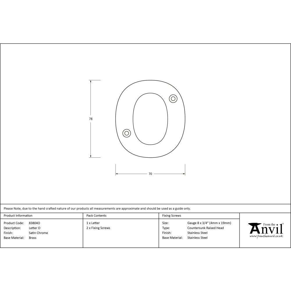 From The Anvil - Satin Chrome Letter O | Sku. 83804O | Trade Door Handles.