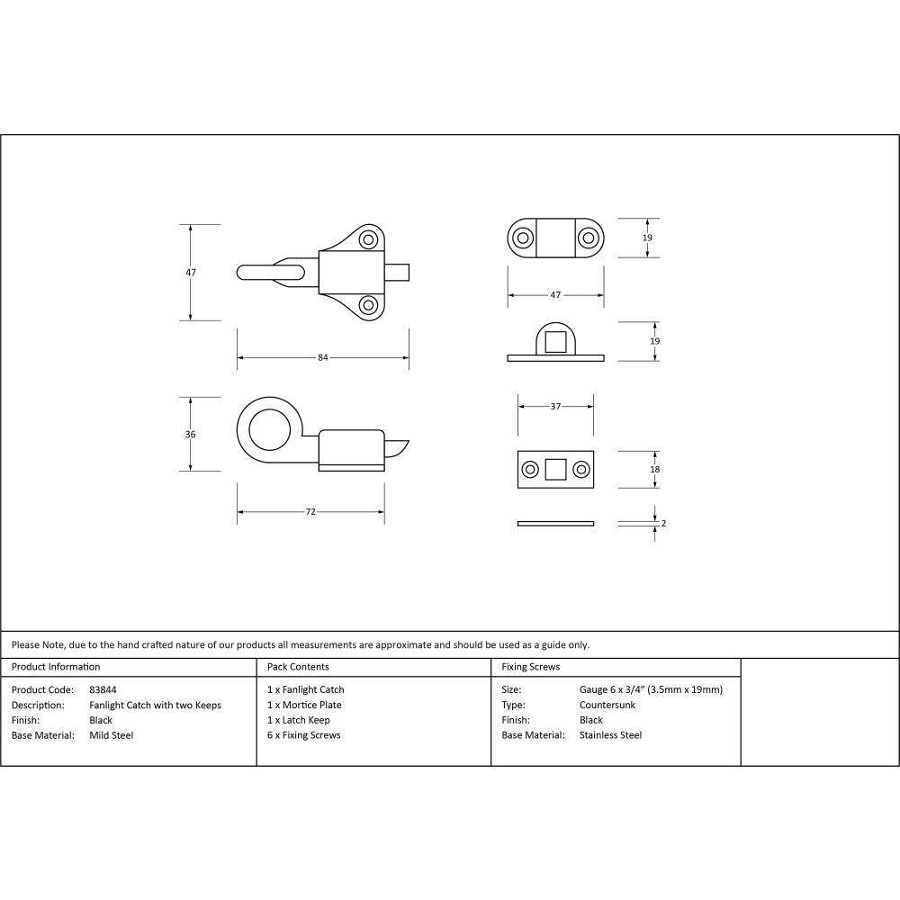 From The Anvil - Black Fanlight Catch with two Keeps | Sku. 83844 | Trade Door Handles.