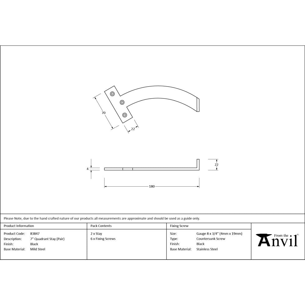 From The Anvil - Black 7" Quadrant Stay (Pair) | Sku. 83847 | Trade Door Handles.