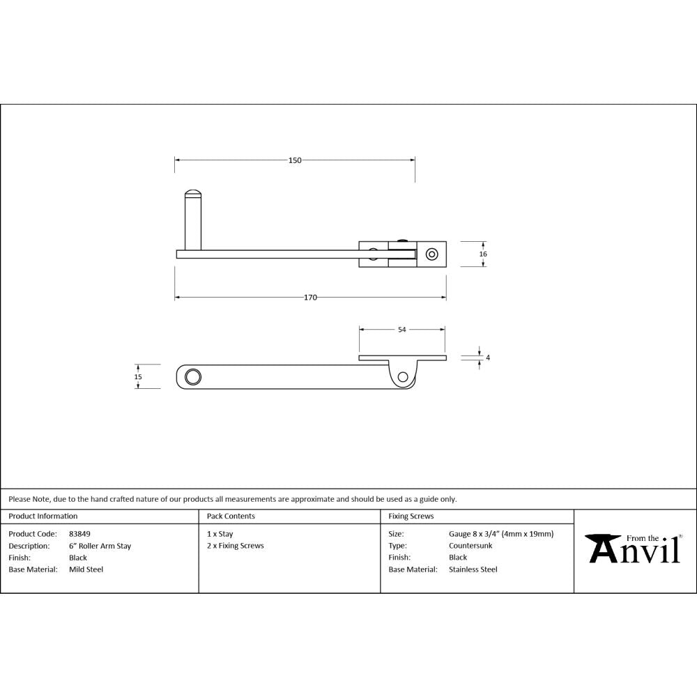 From The Anvil - Black 6" Roller Arm Stay | Sku. 83849 | Trade Door Handles.