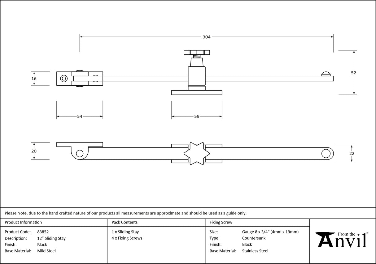 From The Anvil - Black 12" Sliding Stay | Sku. 83852 | Trade Door Handles.