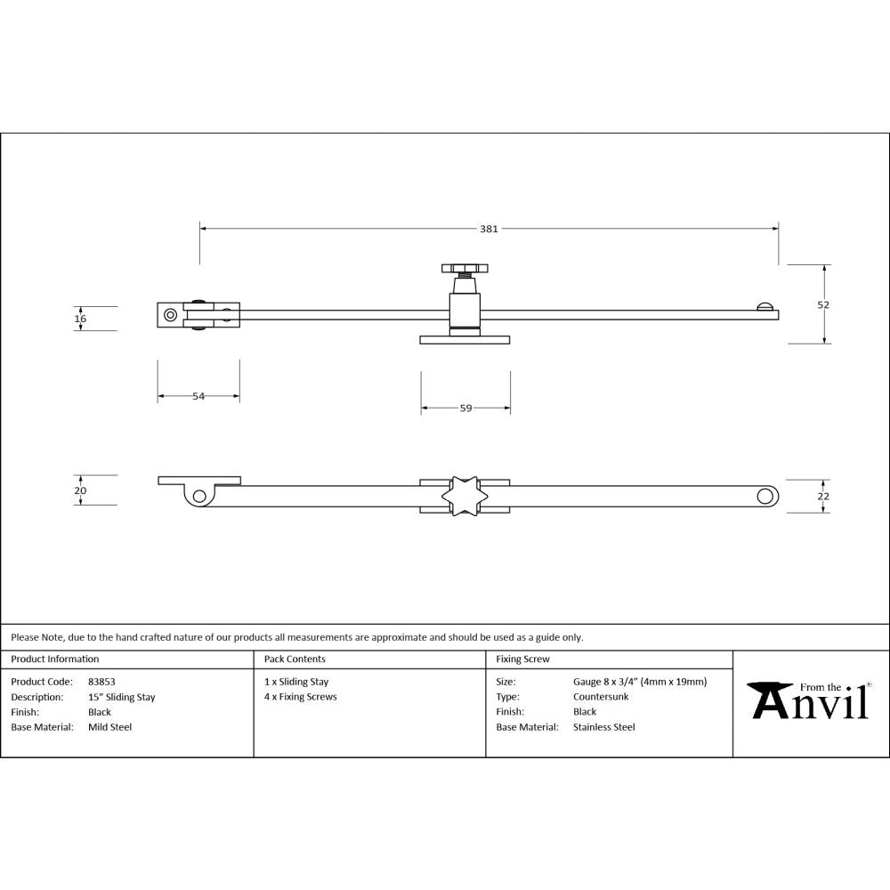 From The Anvil - Black 15" Sliding Stay | Sku. 83853 | Trade Door Handles.
