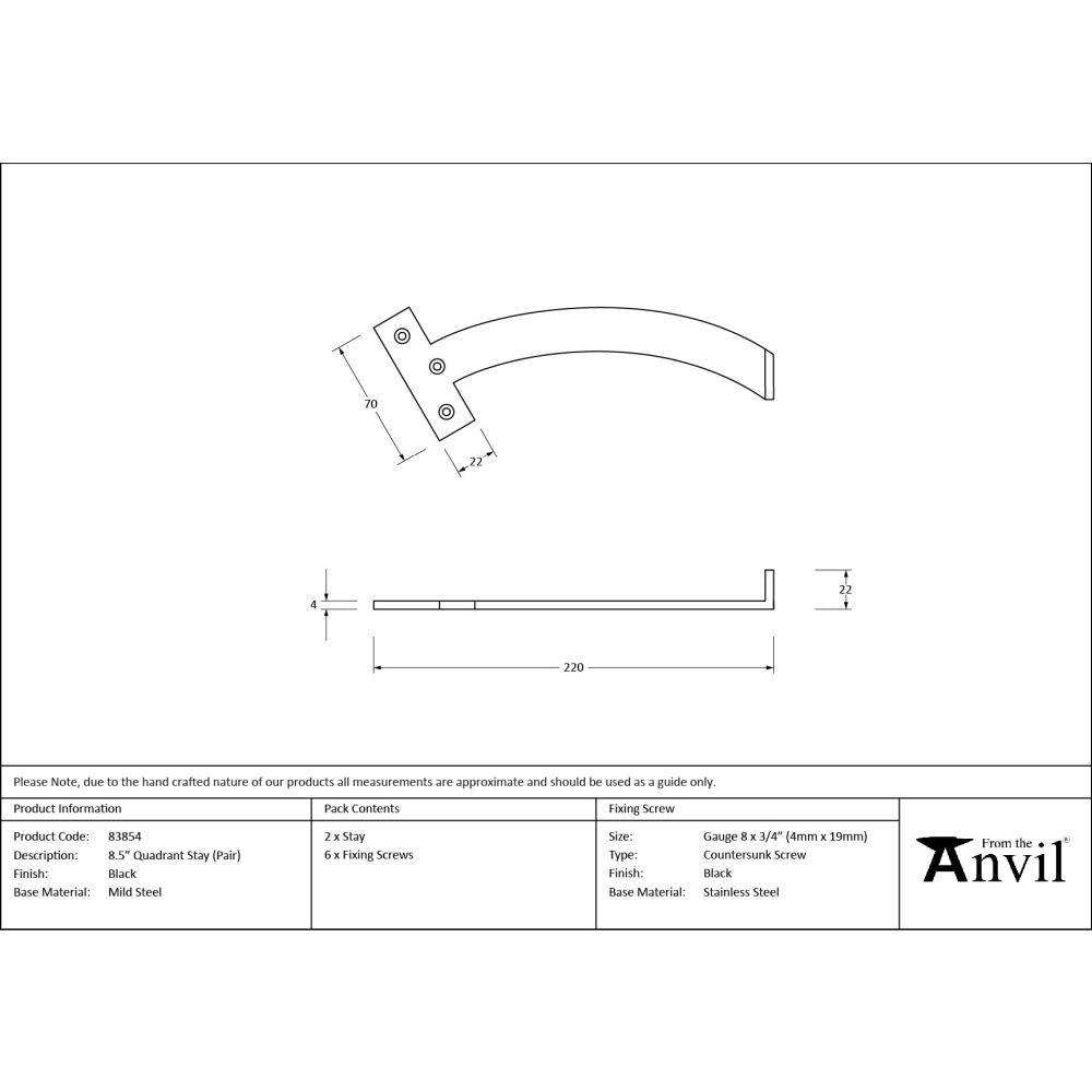 From The Anvil - Black 8.5" Quadrant Stay (Pair) | Sku. 83854 | Trade Door Handles.