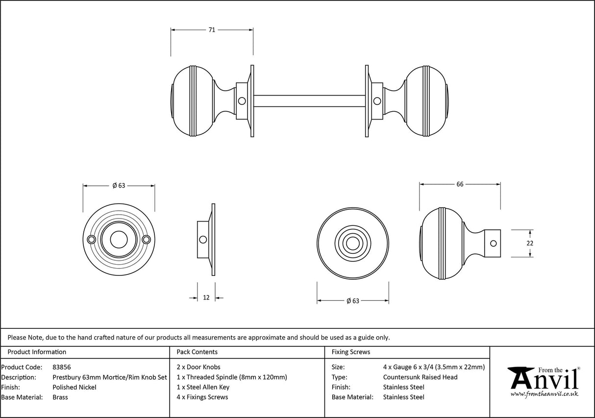 From The Anvil - Polished Nickel 63mm Prestbury Mortice/Rim Knob Set | Sku. 83856 | Trade Door Handles.