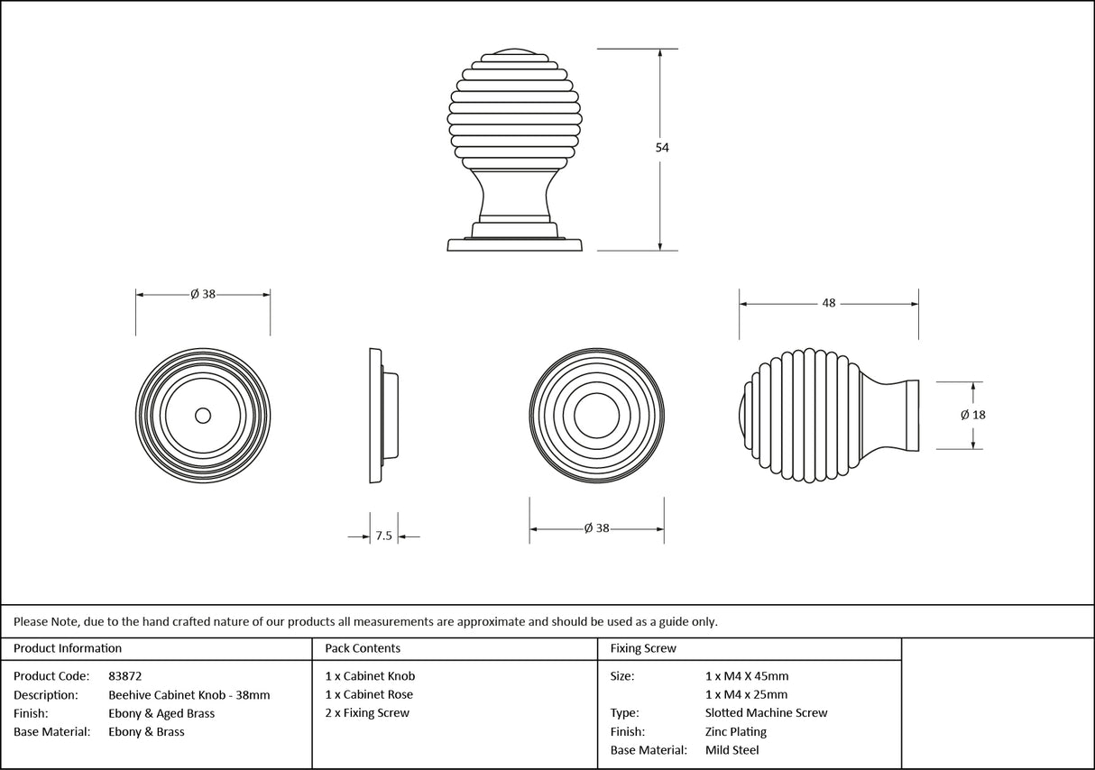 From The Anvil - Ebony and AB Beehive Cabinet Knob 38mm | Sku. 83872 | Trade Door Handles.