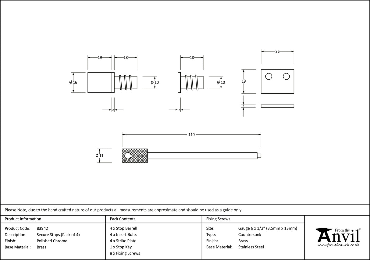 From The Anvil - Polished Chrome Secure Stops (Pack of 4) | Sku. 83942 | Trade Door Handles.