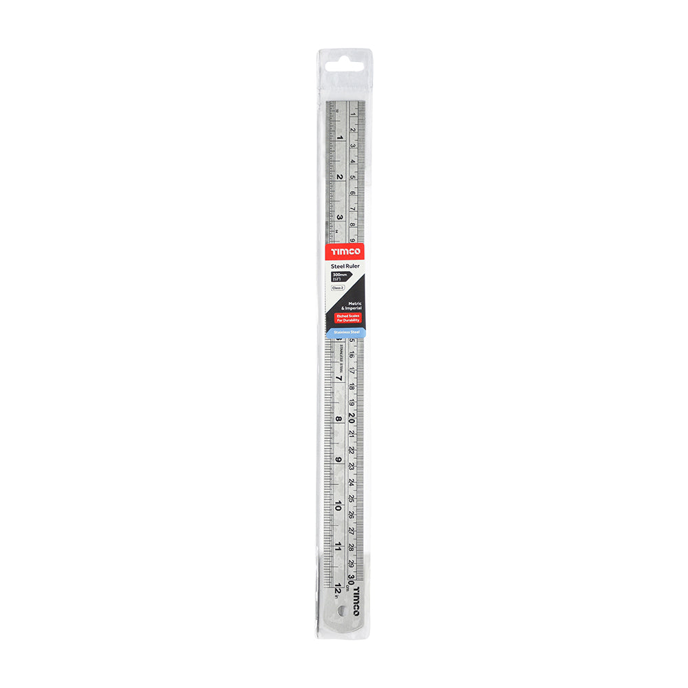 This is an image of Timco - Steel Ruler 300mm (1 Each Wallet) 863741