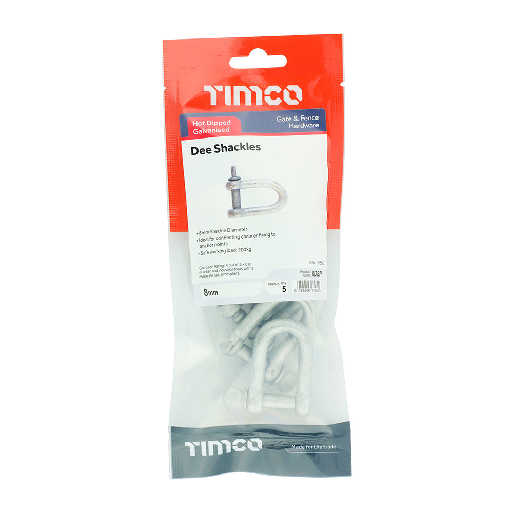 This is an image of Timco - Dee Shackles - Hot Dipped Galvanised 8mm (5 Pieces TIMpac) 8DSP