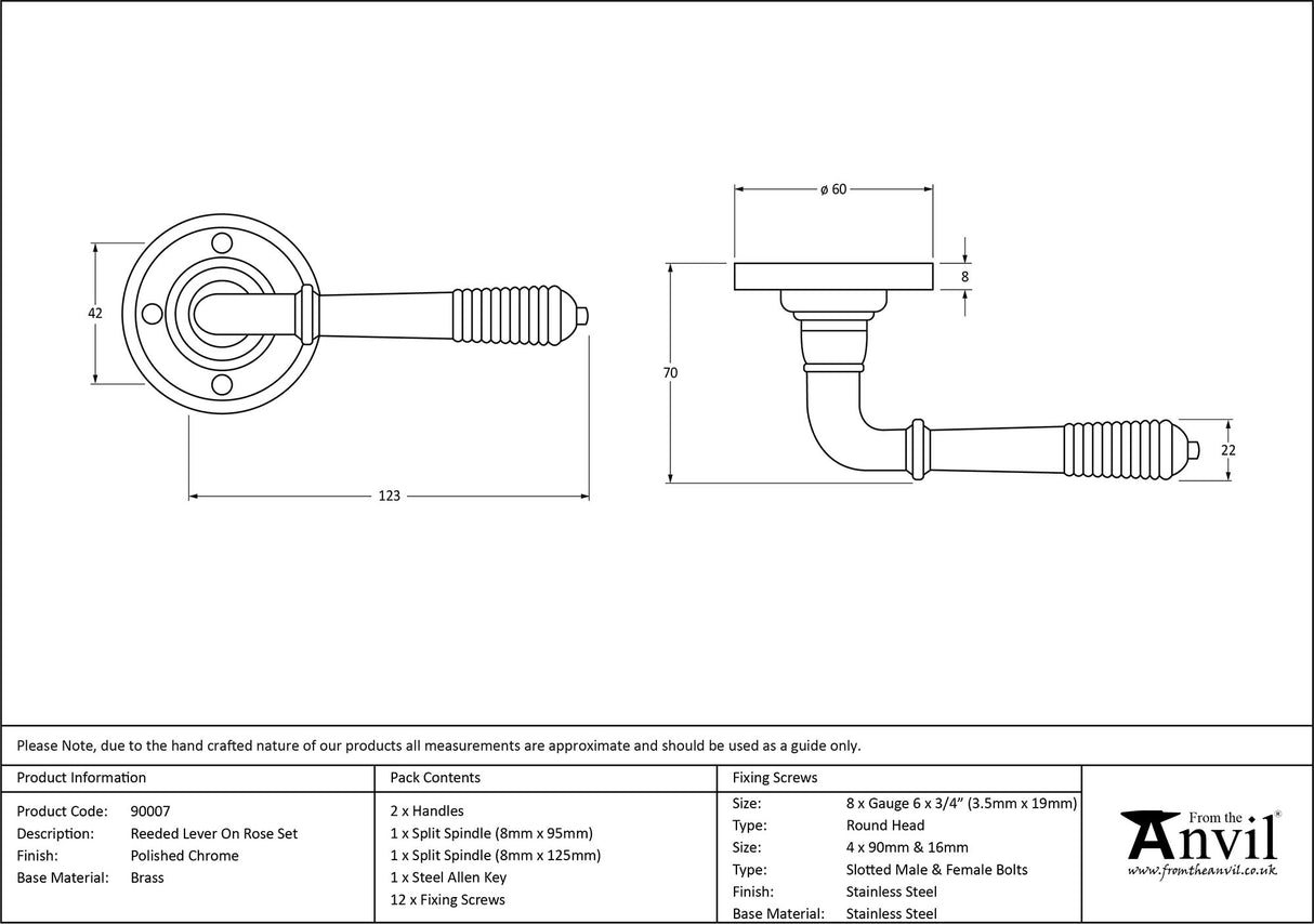 From The Anvil - Polished Chrome Reeded Lever on Rose Set | Sku. 90007 | Trade Door Handles.