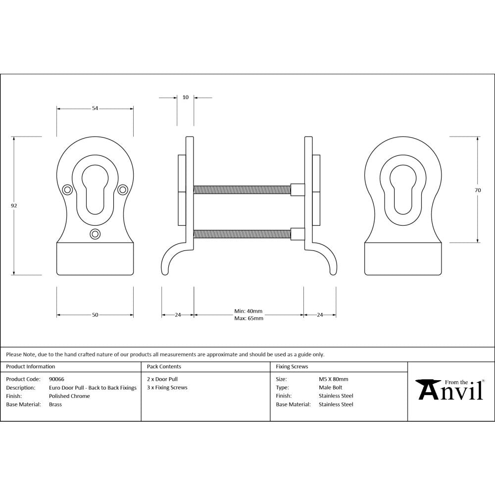 From The Anvil - Polished Chrome 50mm Euro Door Pull (Back to Back fixings) | Sku. 90066 | Trade Door Handles.