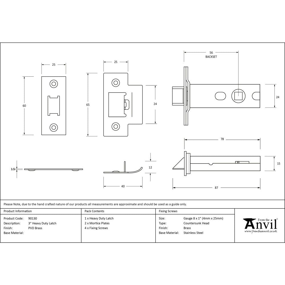 From The Anvil - PVD Brass 3" Heavy Duty Latch | Sku. 90130 | Trade Door Handles.