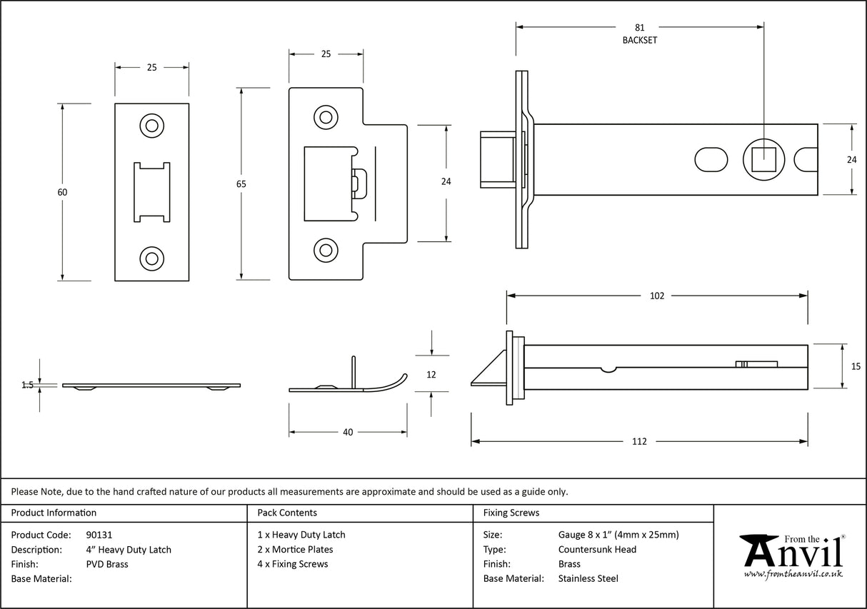 From The Anvil - PVD Brass 4" Heavy Duty Latch | Sku. 90131 | Trade Door Handles.
