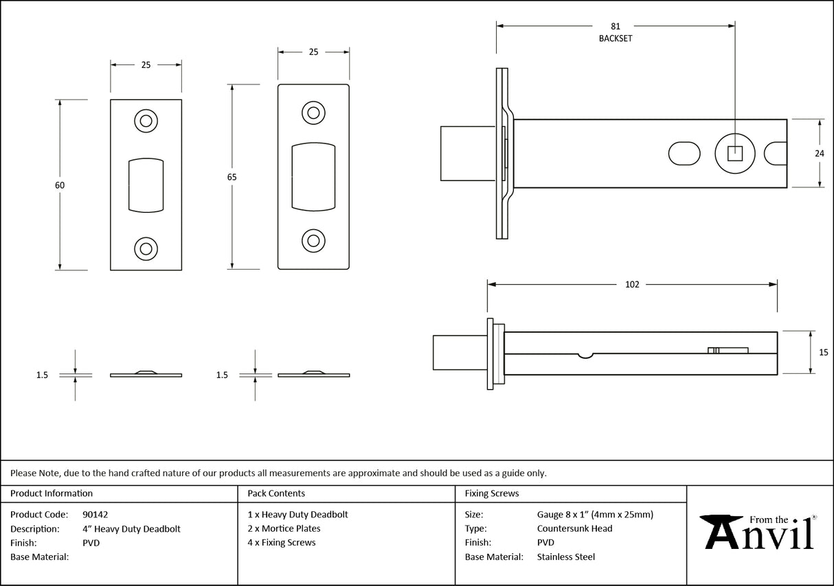 From The Anvil - PVD 4" Heavy Duty Tubular Deadbolt | Sku. 90142 | Trade Door Handles.