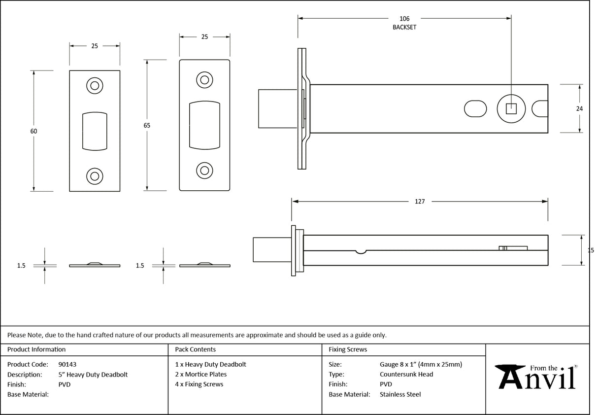From The Anvil - PVD 5" Heavy Duty Tubular Deadbolt | Sku. 90143 | Trade Door Handles.