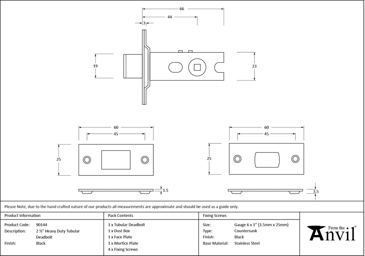 From The Anvil - Black 2½" Heavy Duty Tubular Deadbolt | Sku. 90144 | Trade Door Handles.