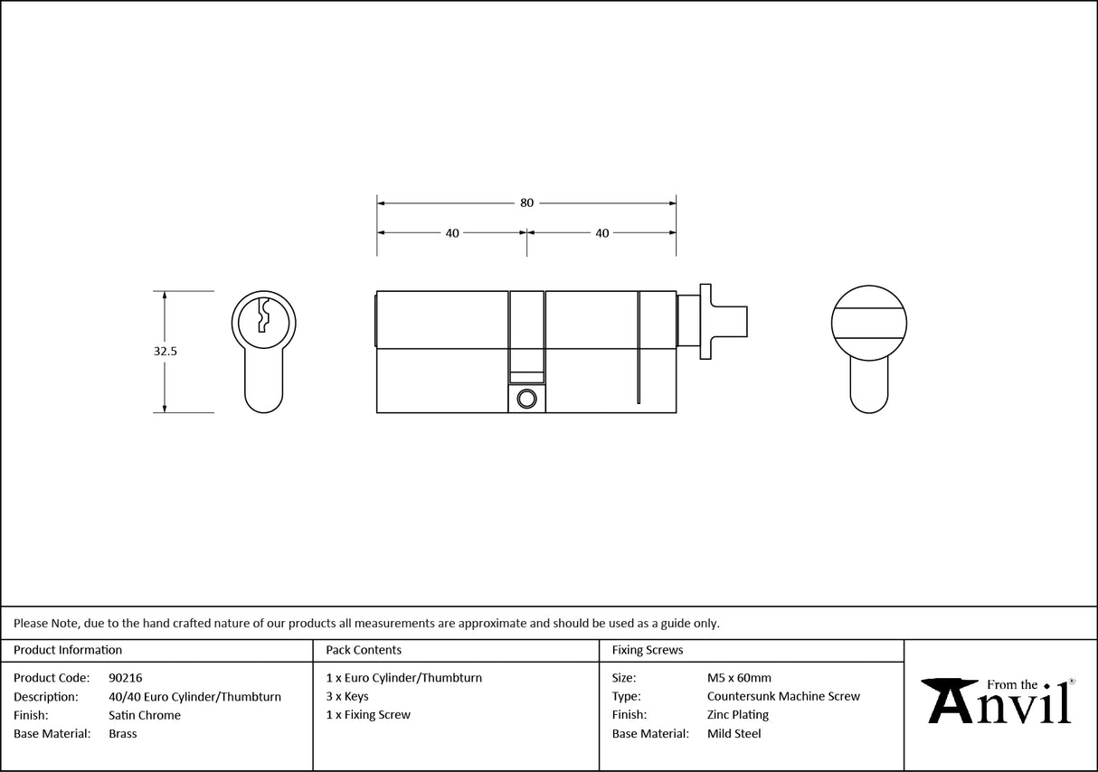 From The Anvil - Satin Chrome 40/40 Cylinder/Thumbturn | Sku. 90216 | Trade Door Handles.