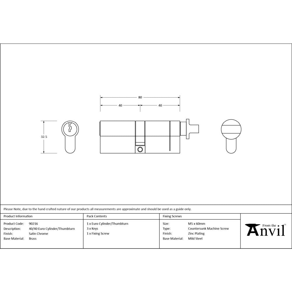 From The Anvil - Satin Chrome 40/40 Cylinder/Thumbturn | Sku. 90216 | Trade Door Handles.