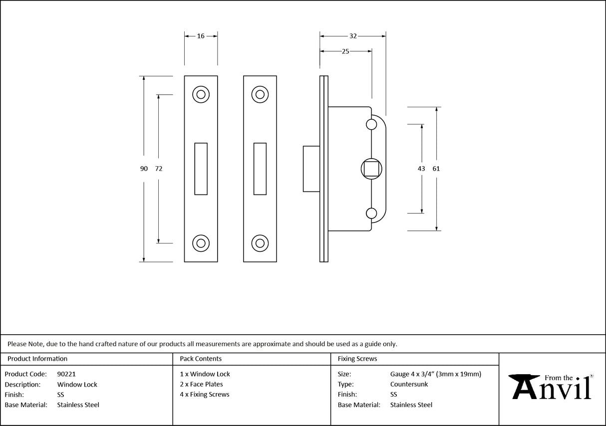 From The Anvil - SS Window Lock | Sku. 90221 | Trade Door Handles.