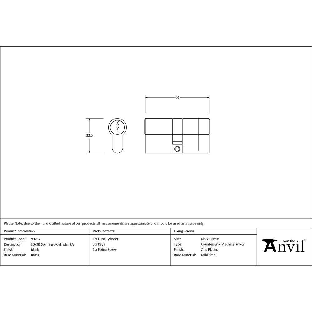 From The Anvil - Black 30/30 6pin Euro Cylinder KA | Sku. 90237 | Trade Door Handles.