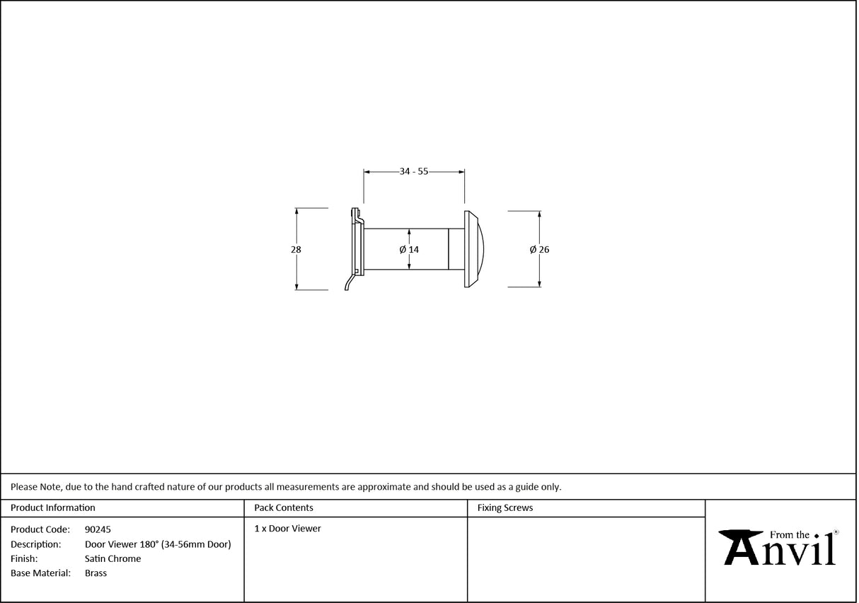 From The Anvil - Satin Chrome Door Viewer 180 Degree (34-56mm Door) | Sku. 90245 | Trade Door Handles.