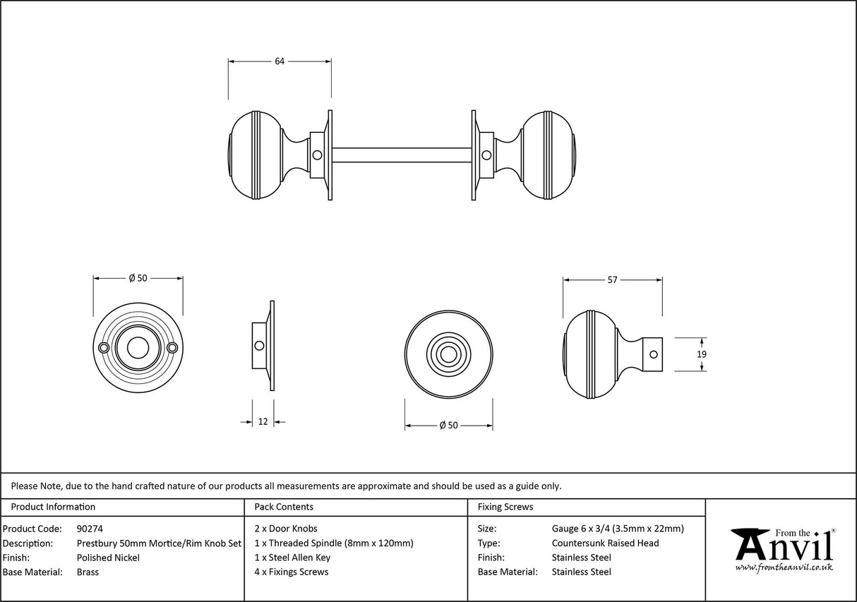 From The Anvil - Polished Chrome 50mm Prestbury Mortice/Rim Knob Set | Sku. 90274 | Trade Door Handles.