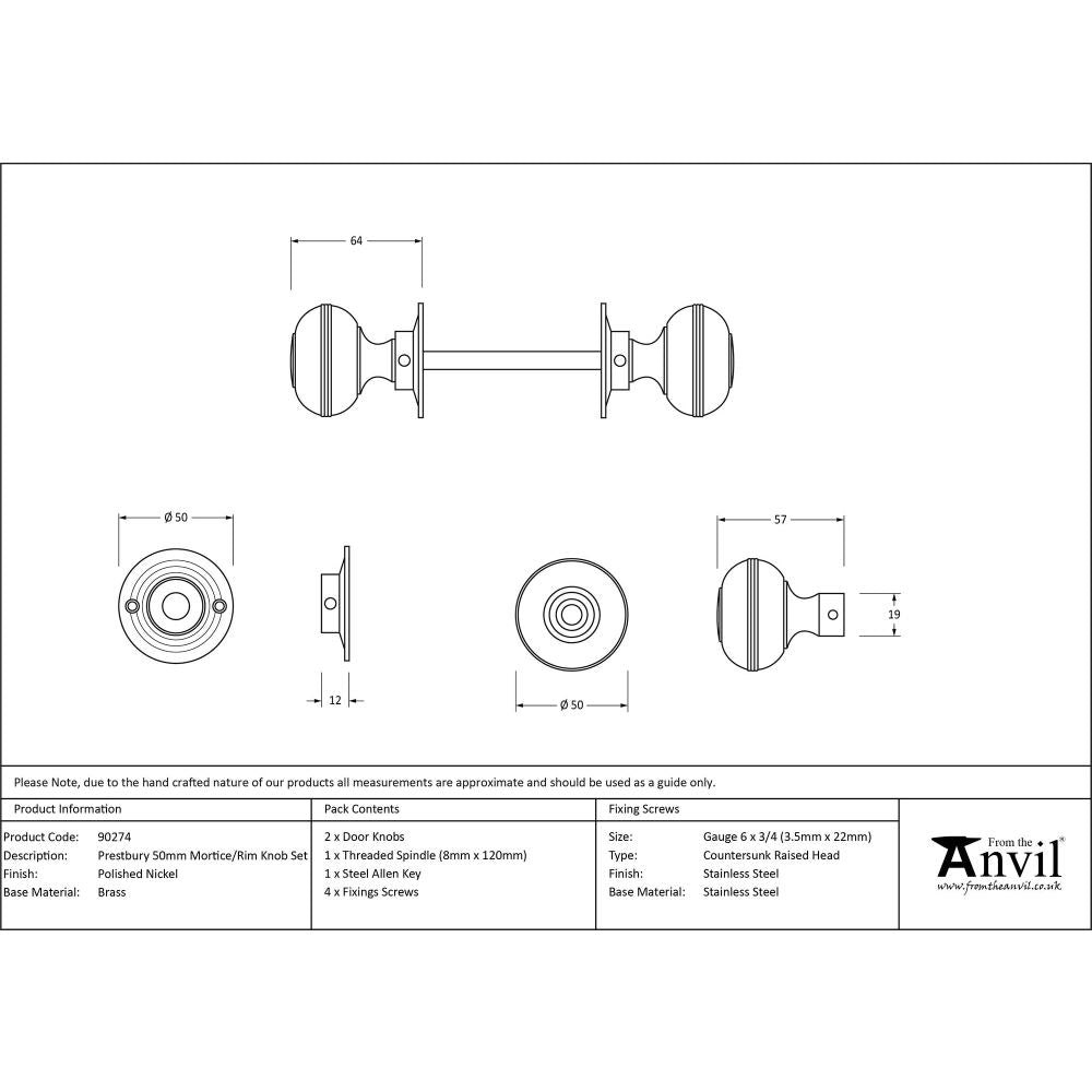 From The Anvil - Polished Chrome 50mm Prestbury Mortice/Rim Knob Set | Sku. 90274 | Trade Door Handles.