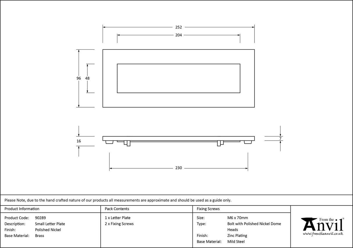 From The Anvil - Polished Nickel Small Letter Plate | Sku. 90289 | Trade Door Handles.