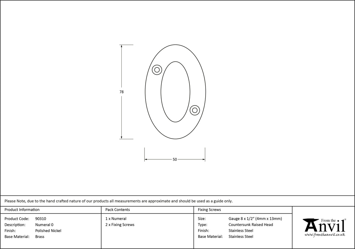 From The Anvil - Polished Nickel Numeral 0 | Sku. 90310 | Trade Door Handles.