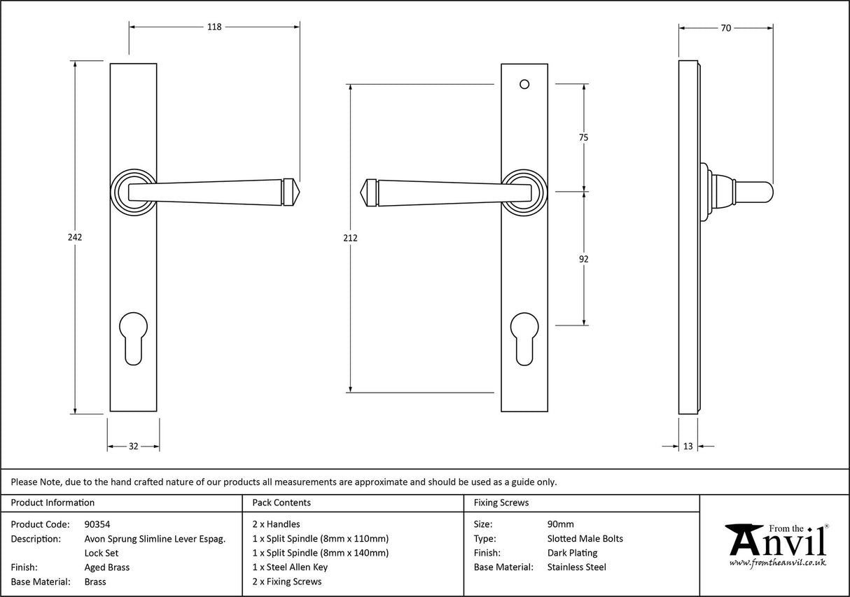 From The Anvil - Aged Brass Avon Slimline Lever Espag. Lock Set | Sku. 90354 | Trade Door Handles.