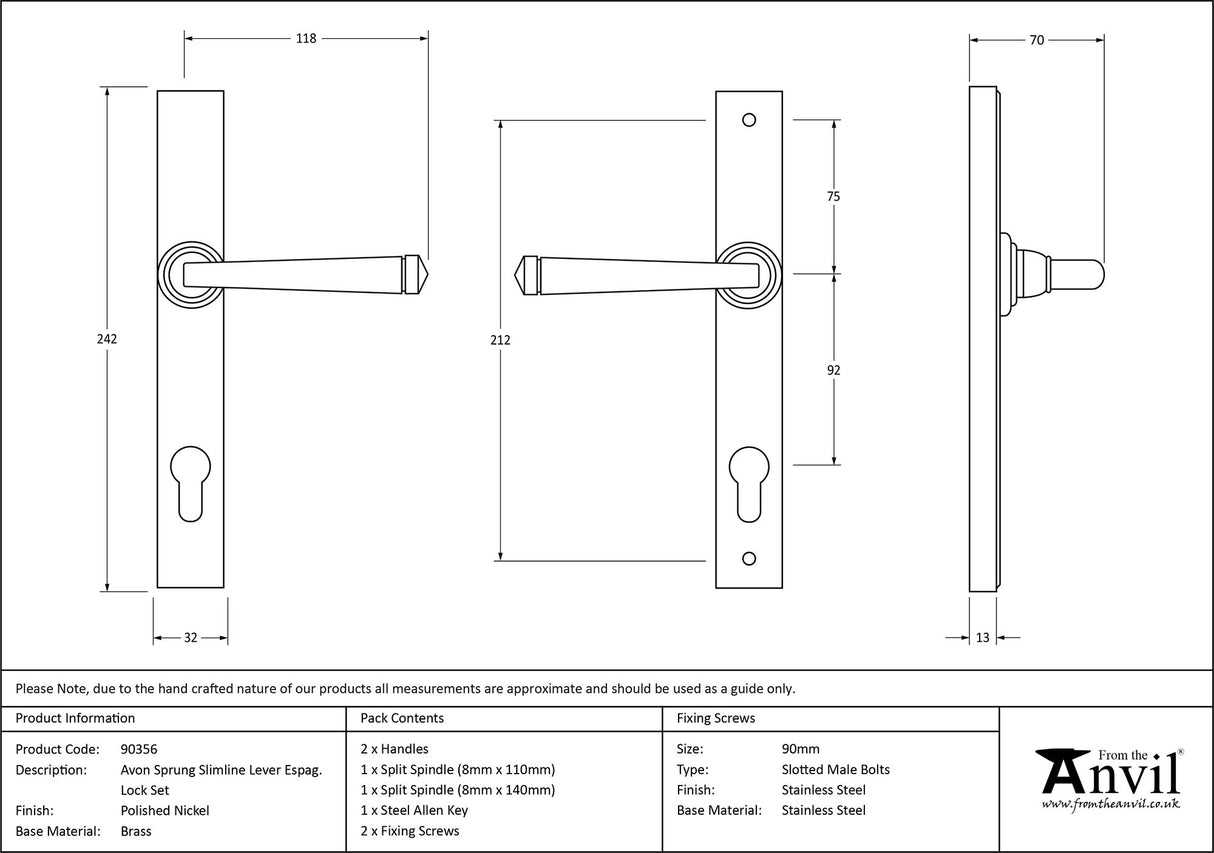 From The Anvil - Polished Nickel Avon Slimline Lever Espag. Lock Set | Sku. 90356 | Trade Door Handles.