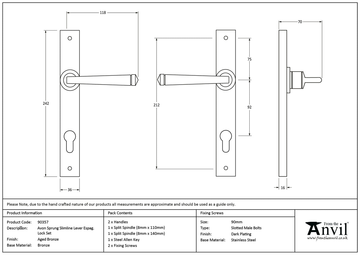 From The Anvil - Aged Bronze Avon Slimline Lever Espag. Lock Set | Sku. 90357 | Trade Door Handles.