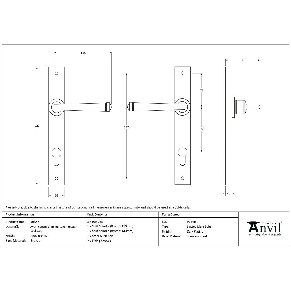 From The Anvil - Aged Bronze Avon Slimline Lever Espag. Lock Set | Sku. 90357 | Trade Door Handles.