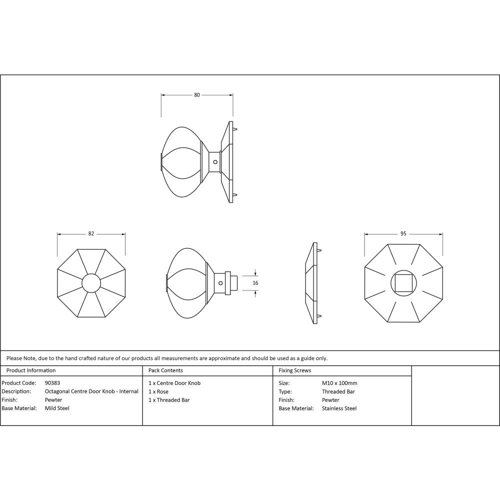 From The Anvil - Pewter Octagonal Centre Door Knob - Internal | Sku. 90383 | Trade Door Handles.