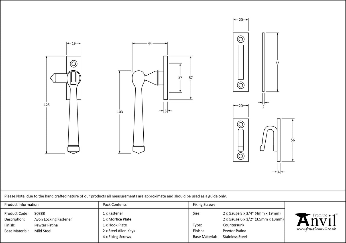 From The Anvil - Pewter Locking Avon Fastener | Sku. 90388 | Trade Door Handles.