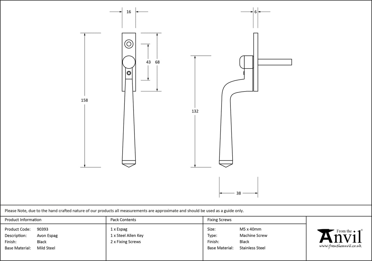From The Anvil - Black Avon Espag | Sku. 90393 | Trade Door Handles.