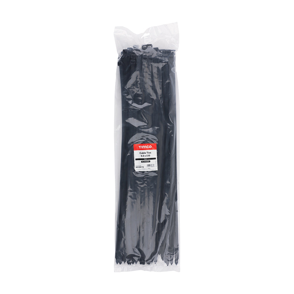 This is an image of Timco - Cable Ties - Black 9.0 x 530mm - (100 PCS Bag) 90530CTB