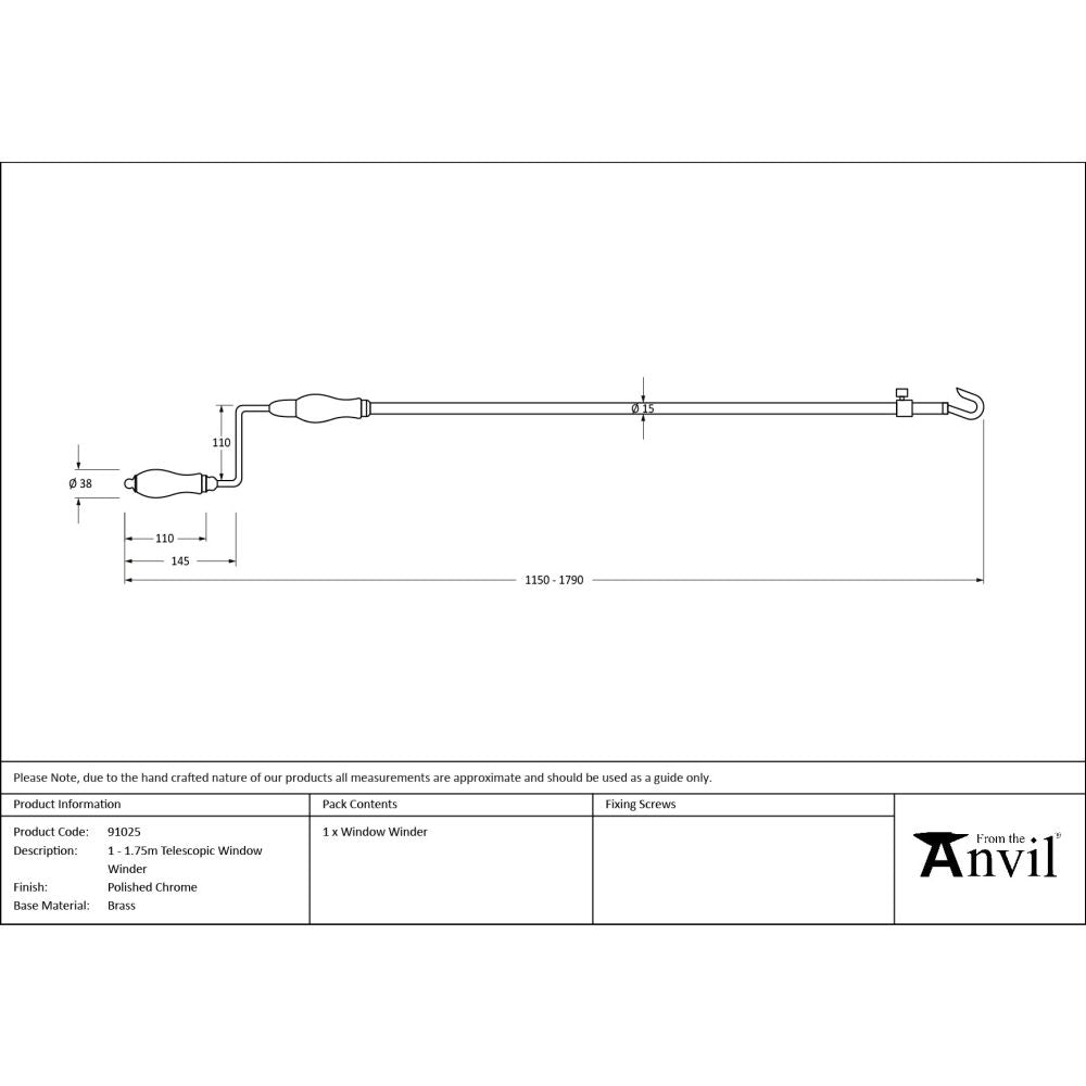 From The Anvil - Polished Chrome 1-1.75m Telescopic Window Winder | Sku. 91025 | Trade Door Handles.