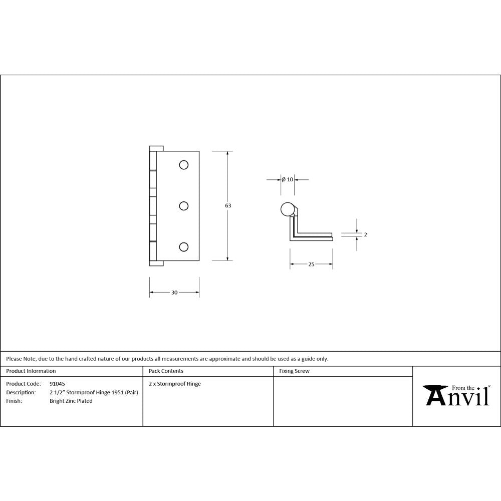 From The Anvil - Bright Zinc Plated 2Æ€™Ãƒ€ ‚¬„¢¢‚¬Å¡¬Ãƒ€¦¡Ã†€™€š¬Ã…¡‚¬Å¡½" Stormproof Hinge 1951 (pair) | Sku. 91045 | Trade Door Handles.