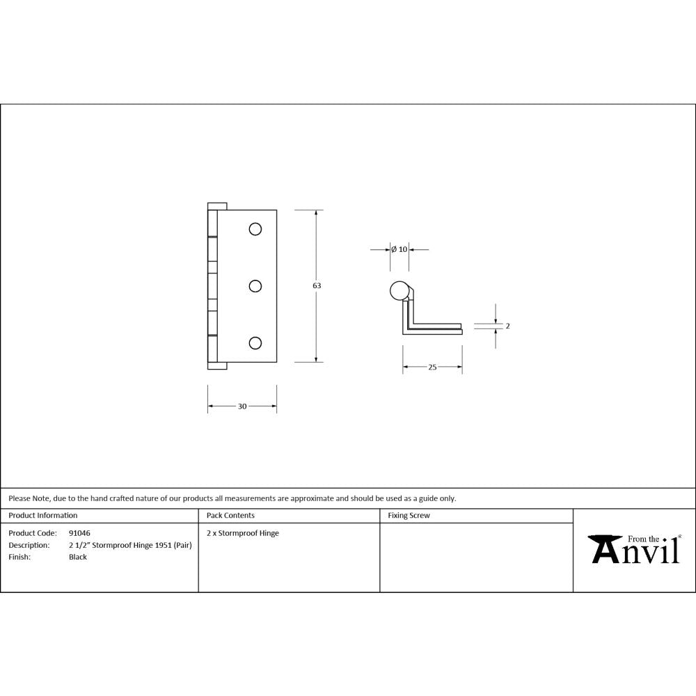 From The Anvil - Black 2‚¬Å¡½" Stormproof Hinge 1951 (Pair) | Sku. 91046 | Trade Door Handles.