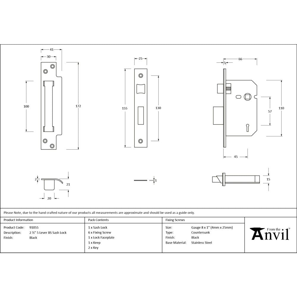 From The Anvil - Black 21/2" 5 Lever BS Sash Lock | Sku. 91055 | Trade Door Handles.