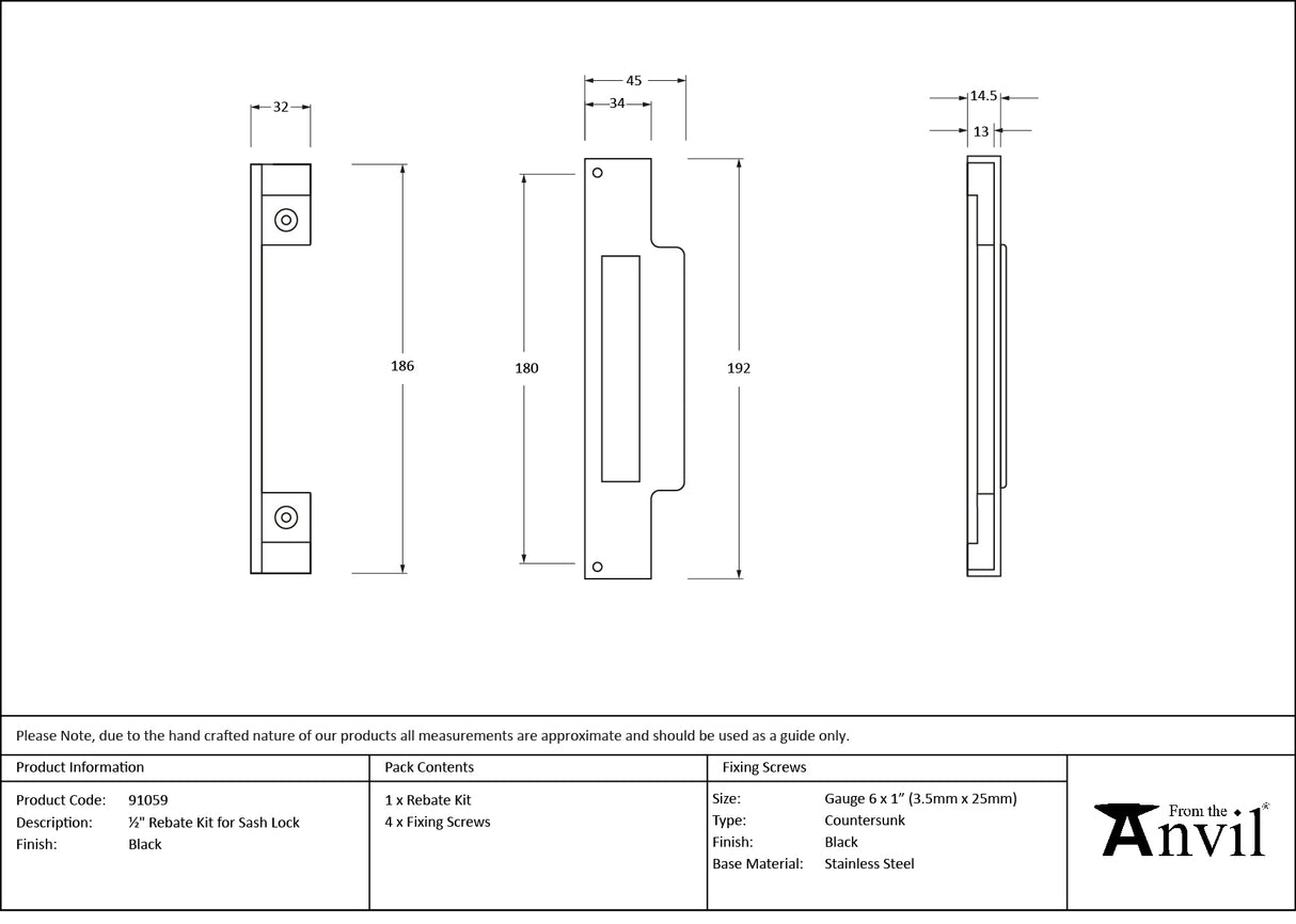 From The Anvil - Black ½" Rebate Kit for Sash Lock | Sku. 91059 | Trade Door Handles.